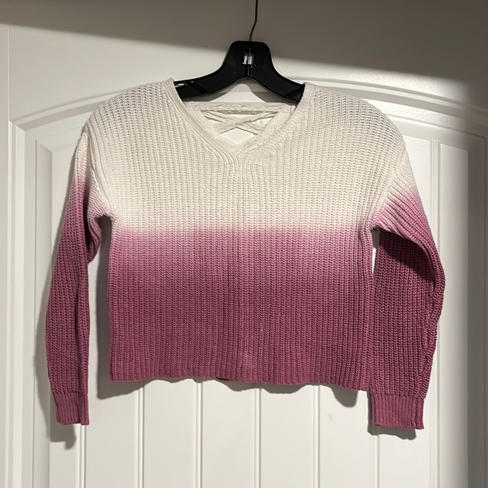 Cream and mauve ombré girls Justice cropped sweater - like new - Size 6